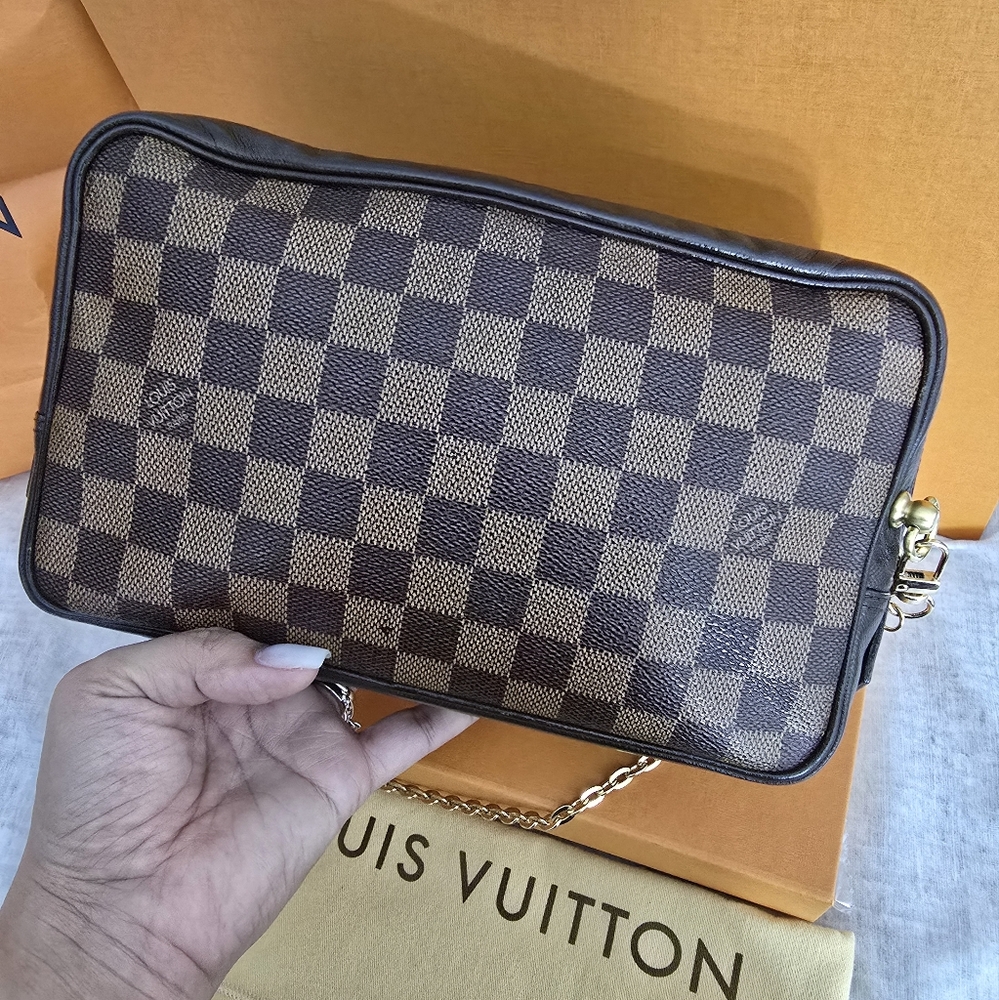 Louis Vuitton Damier Ebene Trousse 28 Cosmetic Women's Crossbody Bag Unisex - Picture 11 of 17